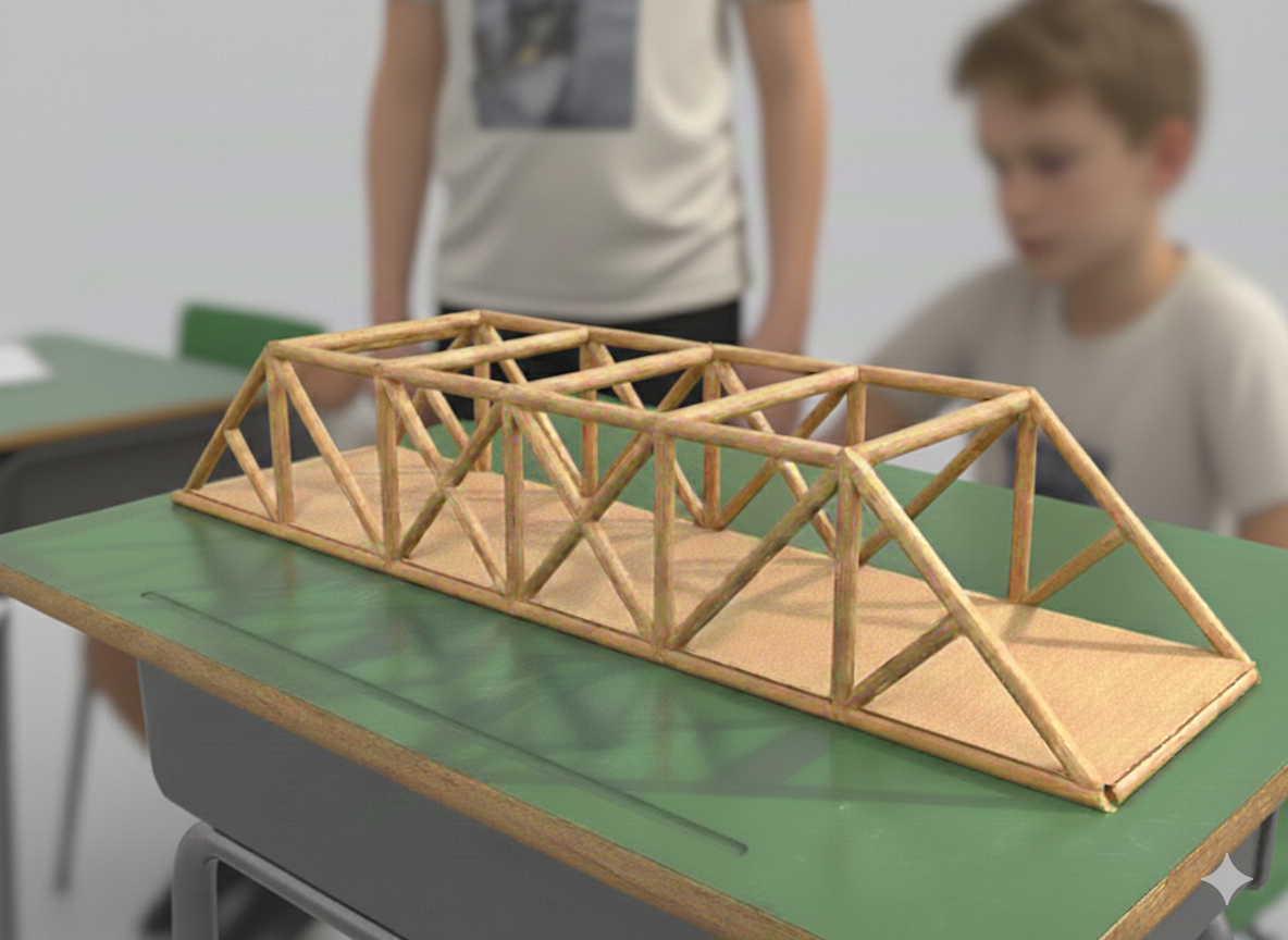 Puente triangulado con materiales comunes